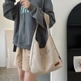 thumbnail image 5 of Canvas handbag, women's large bag, beautiful shoulder bag, cute and simple school crossbody bag-Black+khaki+white, 5 of 5