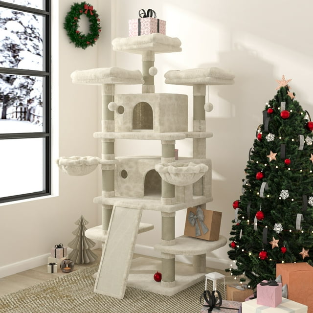 Allewie Beige 68 inches Multi-Level Large Cat Tree for Large Cats,Big ...