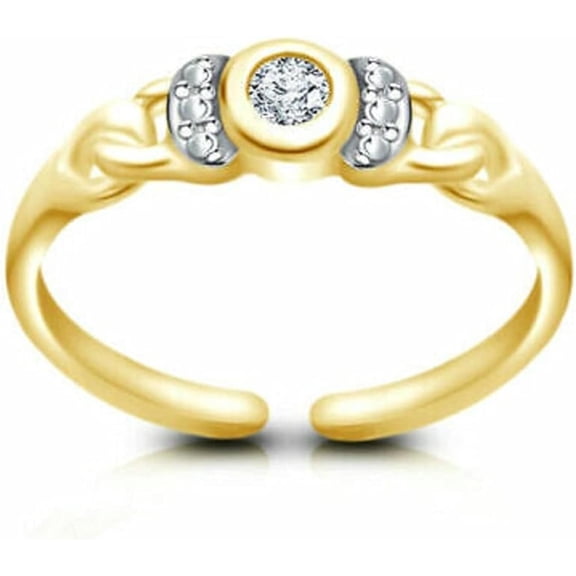 925 Sterling Silver 14K Yellow Gold Over Round Cut White Diamond Solitaire Design Adjustable Toe Ring for Women's
