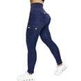 thumbnail image 2 of Cagogo Slim High Waisted Jeans for Women with Pockets Denim Cargo Workout Tight Fit Long Pants Casual Streetwear Trousers, Dark Blue L, 2 of 6