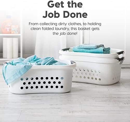 IRIS USA 50L Plastic Hip Hold Laundry Basket with Built-In Comfort Carry Handles, 3 - Pack, 1.5 Bushel, Clothes Hamper, Laundry Hamper, Ventilation Holes, for Closet Dorm Laundry Room Bedroom, White