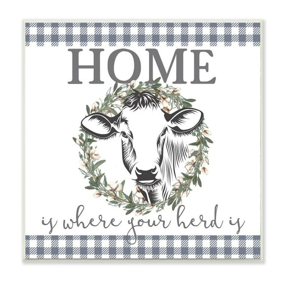 Stupell Industries Home Herd Cow Animal Farm Rustic Blue Word Design Wall Plaque Art by Kimberly Allen