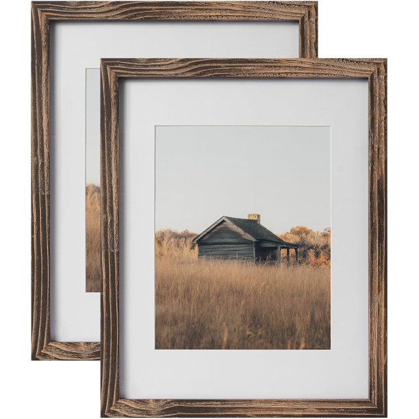 Marco de fotos de 8 x 10 con tapete, juego de 2 marcos de fotos Framhouse de 11 x 14 con textura de madera natural para galería de arte, decoración de escritorio para colgar en la pared, regalos