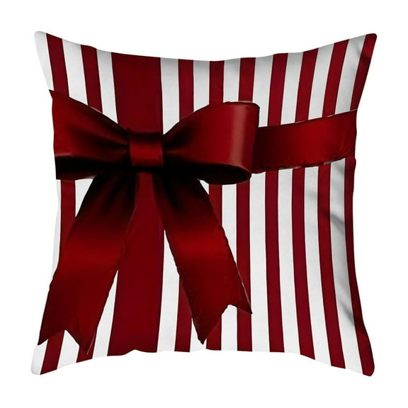 Cheapark Christmas Red Striped Bow Pillowcase - Cushion Cover for Home Sofa, Festive Decor for Christmas Holiday