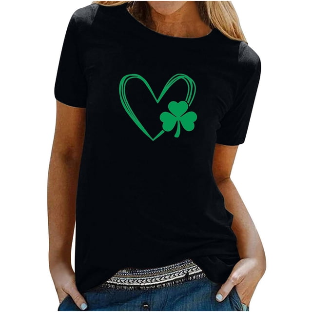 Besolor T-Shirts de la Saint-Patrick pour Femmes Été Col Rond Manches Courtes Tuniques Tops Décontractés Blouse Graphique Ample