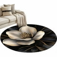 thumbnail image 2 of 3ft Round Rug, Black Gold Flower Non-Skid Rubber Backing Large Area Rugs - Living Room Bedroom Home Office, Gradient Luxurious Floral Botanical Indoor Floor Mat Carpets Washable Rug, 2 of 9