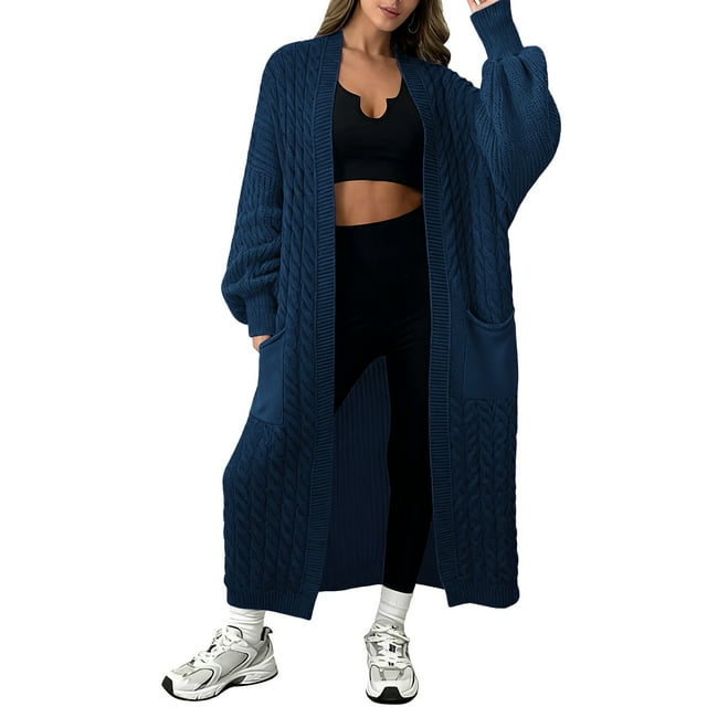 Comdrip Long Cardigans for Women! Long Cardigans for Women Open Front Cable Knit Cardigan Open Front Oversized Draped Sweater Outerwear Fall Cardigans for Women Dark Blue S