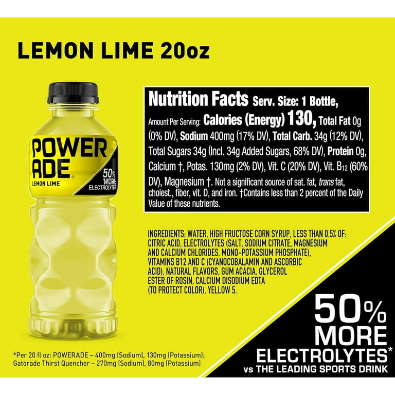 POWERADE Lemon Lime Sports Drink, 20 fl oz, 8 Pack, Hydration with
