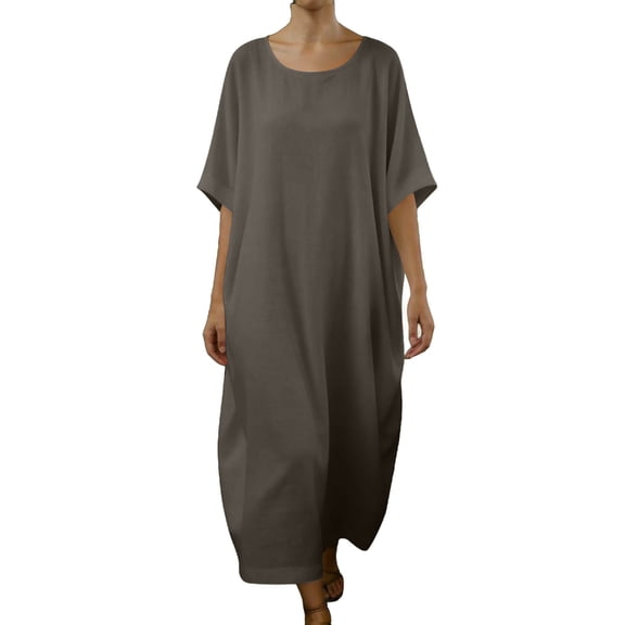 Eawtki Women's Oversized Linen Short Sleeve Maxi Dress Casual Loose Fit Summer Daily Dress