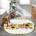thumbnail image 4 of Round Area Rug 3 Ft, Sunflower Washable Non-Slip Circle Carpet for Living Room/Bedroom, Pink Yellow Floral Elegant Pastoral Botanical Low-Profile Small Floor Mats Collection Rugs for Indoor, 4 of 7