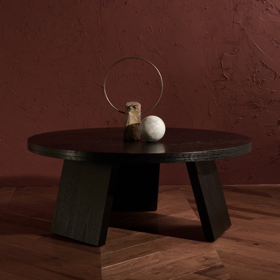 SAFAVIEH Couture Julianna Rustic Round Wood Coffee Table, Black