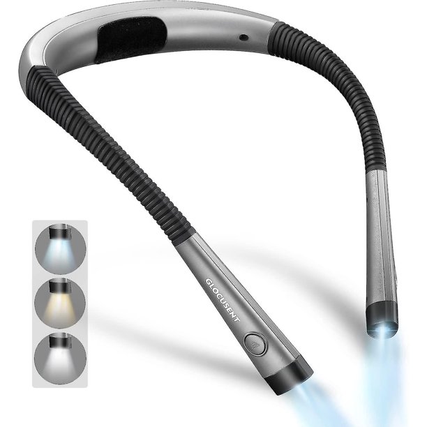 Luz de lectura para el cuello, luz de libro para leer en la cama, 6 niveles de brillo, brazos flexibles, recargable, de larga duración, perfecta para leer, tejer, acampar
