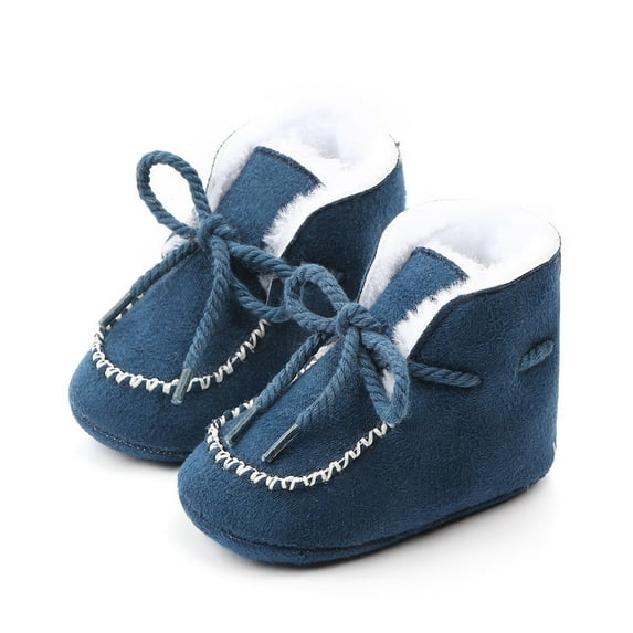 Seyurigaoka Newborn Baby Thicken Lining Boots Tie-Up Adjustable Drawstring Non-Slip Sole Plain Thermal Early Walkers Flat Shoes