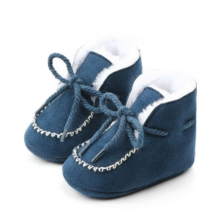 

Pudcoco Newborn Thicken Lining Boots Tie-Up Non-Slip Sole Walkers Flat Shoes
