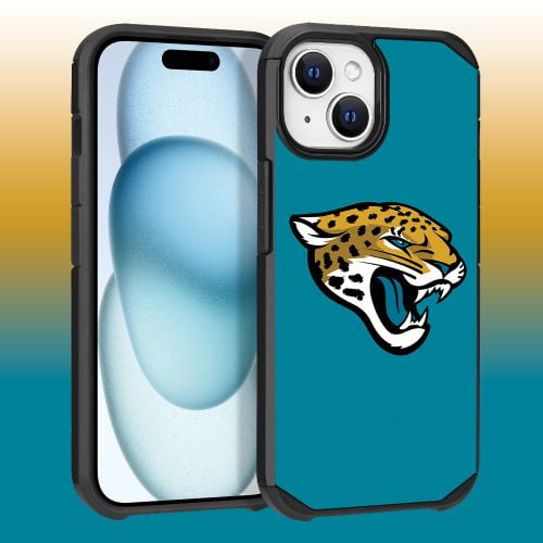 Apple iPhone 15 (6.1) - NFL Licensed Jacksonville Jaguars Team Logo on Green Textured Dual Layer Case