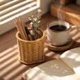 thumbnail image 4 of Boovnll Pen Holder Imitation Rattan Woven Pen Desktop Stationery Storage Basket Cutlery Tea Set Makeup Brush Storage Bucket Storage Basket Pencil Holder, 4 of 6