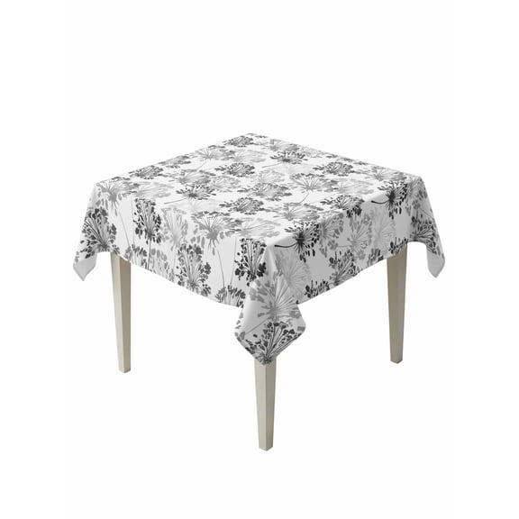 Spring Floral Suqare Tablecloth - 54 x 54 Inch, Grey Dandelion Plants Pastoral Flower Botanical Waterproof & StainResistant Tablecloth, Washable Oil-proof Table Cover for Dining/Party/Wedding/Buffet
