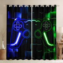 Gaming 30%-50% Blackout Curtains,Gamer Curtains & Drapes Cool Video Game Black Window Curtains,3D Gaming Geometric Polyester Curtains(Blue Green Black,38"Wx45"L)
