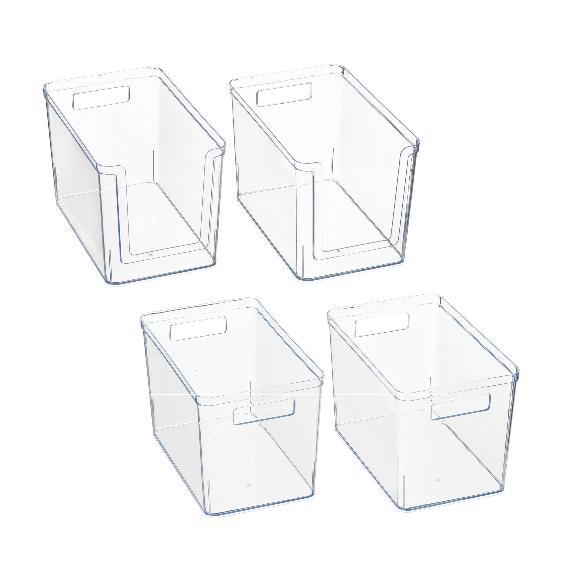 Mainstays 4-Piece Clear Plastic Pantry Storage Bin Organizer Set for Cabinet, Fridge, Shelf and Countertop
