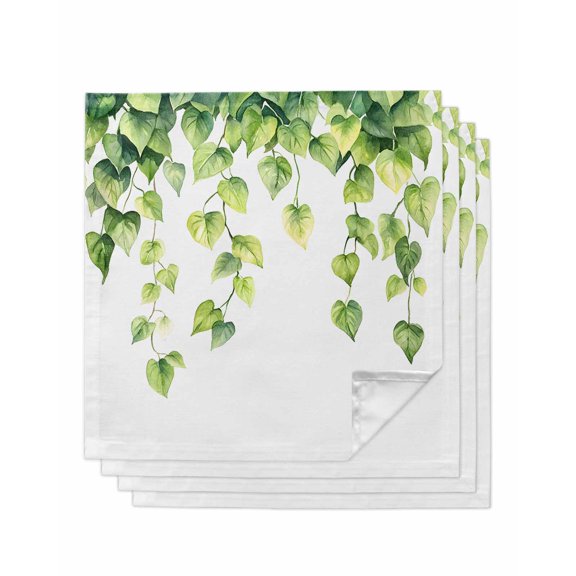 nqOlkjepod Spring Green Leaves Cloth Napkins Set of 4 Reusable Dinner Napkins, Pastoral Botanical Plants Vines Cocktail Napkin Washable Table Napkins for Wedding/Holiday Party/Baby Shower 20"x20"