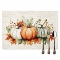 thumbnail image 2 of Thanksgiving Green Orange Pumpkin Placemats Set of 1 Leaf Vintage Text Texture Heat Insulated Linen Place Mats, Washable Stain-Proof Table Mats for Dining Tables Holiday Decor 13x19inch, 2 of 9