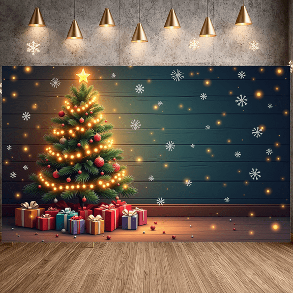 Decorative Design Christmas Banner Pine Tree Snowflake LED Lights Celebration for Holiday Decoration Home Party Winter