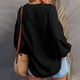 thumbnail image 3 of Blusa de mujer con volantes empalmado linterna manga larga con botones cuello en V Color puro señora Casual Top camisa para otoño negro 2XL, 3 of 5