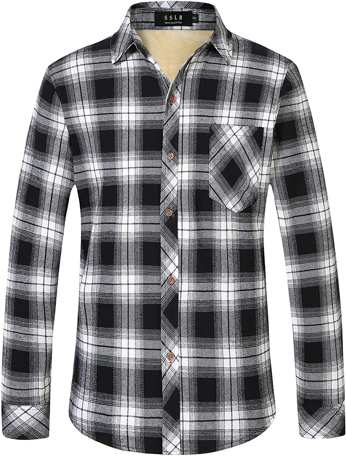 Mens Long Sleeve Plaid Shirts Fuzzy 