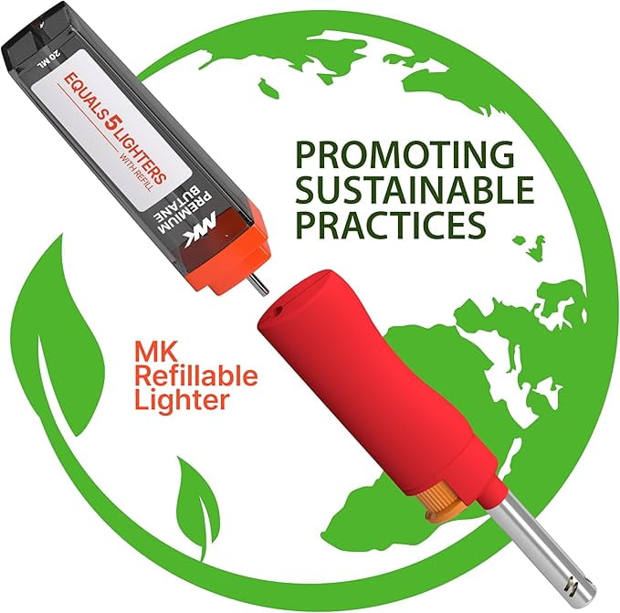 M-K Multipurpose Refillable Candle Lighter, Windproof Flame, Butane, NBR-12PC
