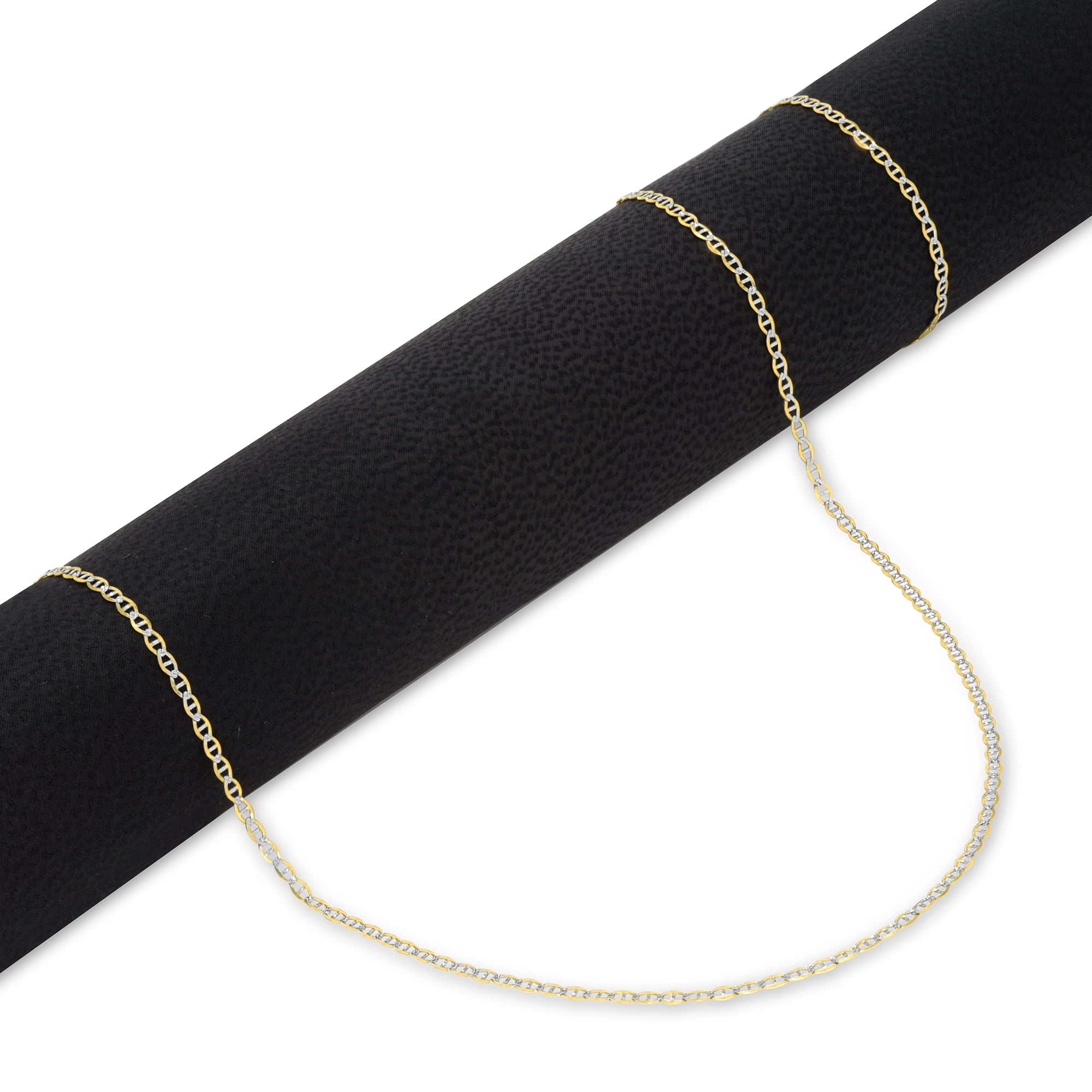 Nuragold 10k Real Yellow Gold Solid Mariner 1.5mm Anchor Chain Pave Diamond Cut Necklace (16"-26") Dainty Two Tone Italian Jewelry for Women