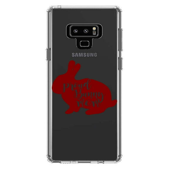 DistinctInk Clear Shockproof Hybrid Case for Samsung Galaxy Note 9 - TPU Bumper Acrylic Back Tempered Glass Screen Protector - Proud Bunny Mom - Rabbit
