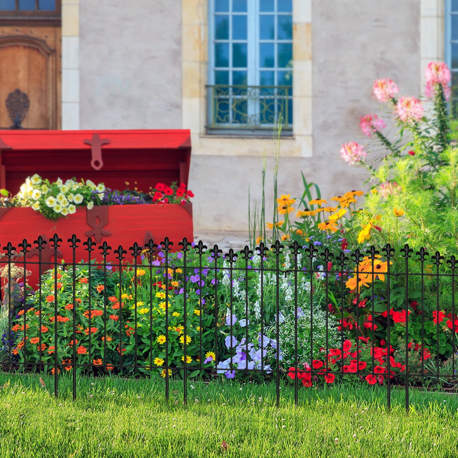 Oumilen 24” Decorative Garden Fence Arched Metal Fence with Stakes, 20 pcs