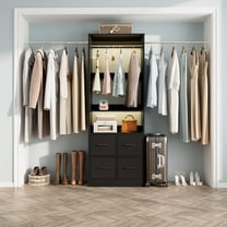 Homieasy 25 - 104 Inch Closet Organizer System, Walk in Clothes Rack with 4 Fabric Drawers and 3 Hanging Rods, Garment Rack Wardrobe Rack for Closet, Bedroom, Black