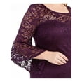thumbnail image 3 of Love Squared Womens Plus Lace Bell Sleeves Bodycon Dress Purple 1X, 3 of 4