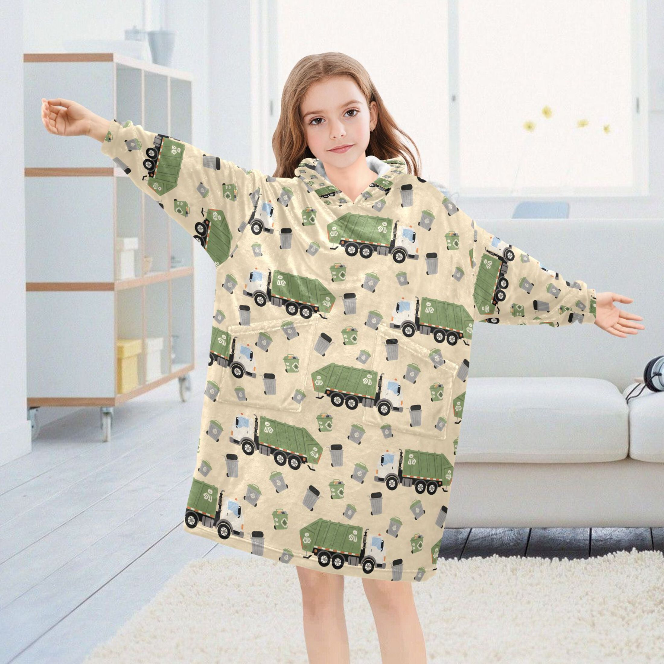 joogoo Blanket Hoodie for Garbage Trucks Oversize Sweatshirt 3-14 YR L