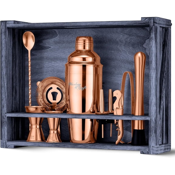 YANGLI 11-Piece Cocktail Shaker Set with Stand – Copper Stainless Steel Bar Tools