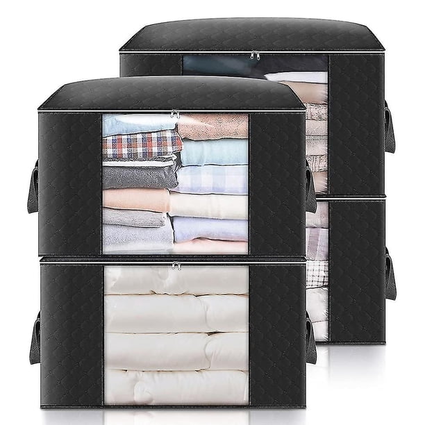 4 Under Bed Storage Bags with Reinforced Handle for Quilts, Blankets, Pillows, Toys, Jackets, 60 x 40 x 35cm (Black)