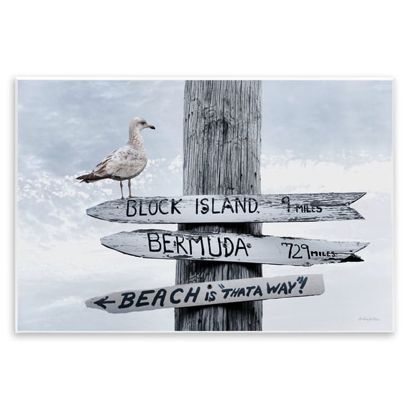 Stupell Industries Vacation Beach Signs with Seagull Animals Painting Unframed Art Print Wall Art, 15 x 10