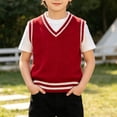 thumbnail image 3 of EnJoCho Boys Girls V‑Neck Cable Knit Sweater Vest Contrast Trim Sleeveless Knit Waistcoat Classic Knit Layering Top for Kids Fall Winter Christmas School Outfit, 3 of 7