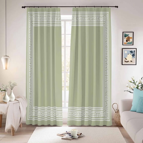 Sage Green Greek Key Blackout Curtains for Bedroom/Living Room, Pinch Pleated Black Out Curtains, Geometric Greece Ancient Farmhouse Geo Room Darkening Window Drapes with Hooks 2 Panels, 39"x70"