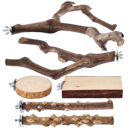 6-Piece Bird Perch Set - Natural Wood Grape Sticks,Paw Grinding Forks,Bird Stand & Toys for Parakeets,Cockatiels,Conure,Budgies