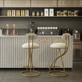 thumbnail image 4 of Set of 2 Velvet Round Bar Stools with Back – Gold & Cream Upholstered Counter Chairs, 4 of 9