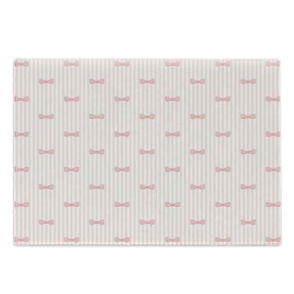 Cartoon Cutting Board, Vertical Stripes with Bow Ties Pale Palette Illustration Valentines Day, Decorative Tempered Glass Cutting and Serving Board, Large Size, Pale Pink Rose, by Ambesonne