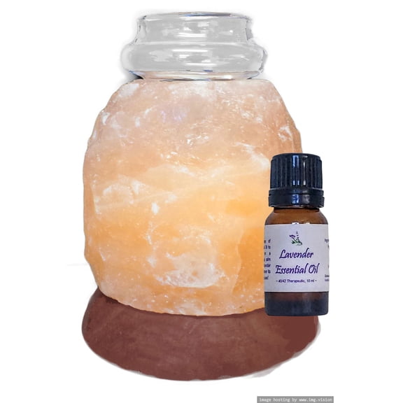 Himalayan Salt Aroma Lamp-Glass Diffuser-Essential Oil, 1 - 10 ml bottle, Lavender