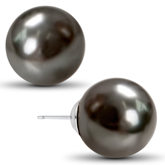 Humble Chic Black Pearl Earrings for Women - Large Oversized 14mm Faux Tahitian Pearl Studs