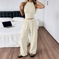 thumbnail image 6 of LEKWK Two Piece Sets for Women Sleeveless High Neck Pleated Tank Tops and Elastic Waist Wide Leg Pants Summer Fashion Casual Vacation Daily Wear, 6 of 7