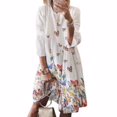 thumbnail image 2 of Vestido Mujer Vestido Vintage Estampado Manga 3/4 Paño De Cuello Redondo, Blanco Crema, 5XL seitruly AP002219-08, 2 of 5
