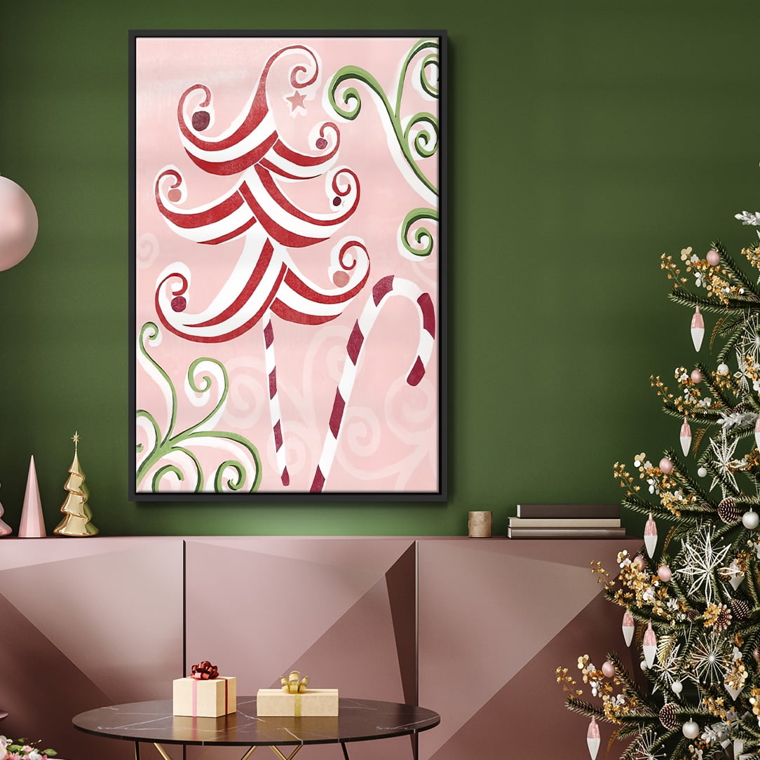 Candy Cane Holiday I - Framed Gallery Wrapped Holiday Canvas - 27 x 41 - Black Frame
