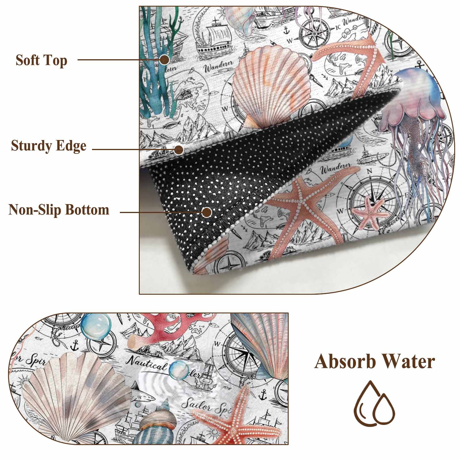 Shell Starfish Coastal Area Rugs 6'x9', Washable Small Throw Rugs for Kitchen Dining room, Nautical Ocean Summer Beach Indoor Outdoor Rug Non-Slip Low Pile Carpet Runner Reversible Floor Mats