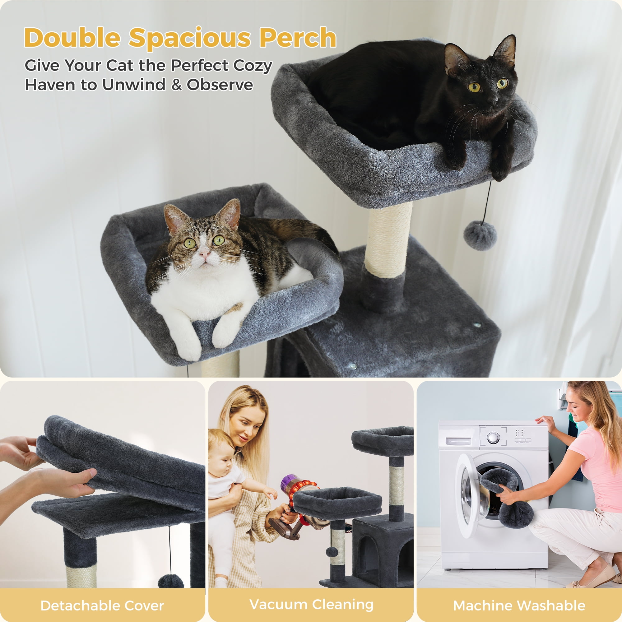 PAWZ Road 64" Cat Tree Large Cat Tower Condo Multi-Level Cat Scratching Post Tower for All Indoor Cats, Dark Gray